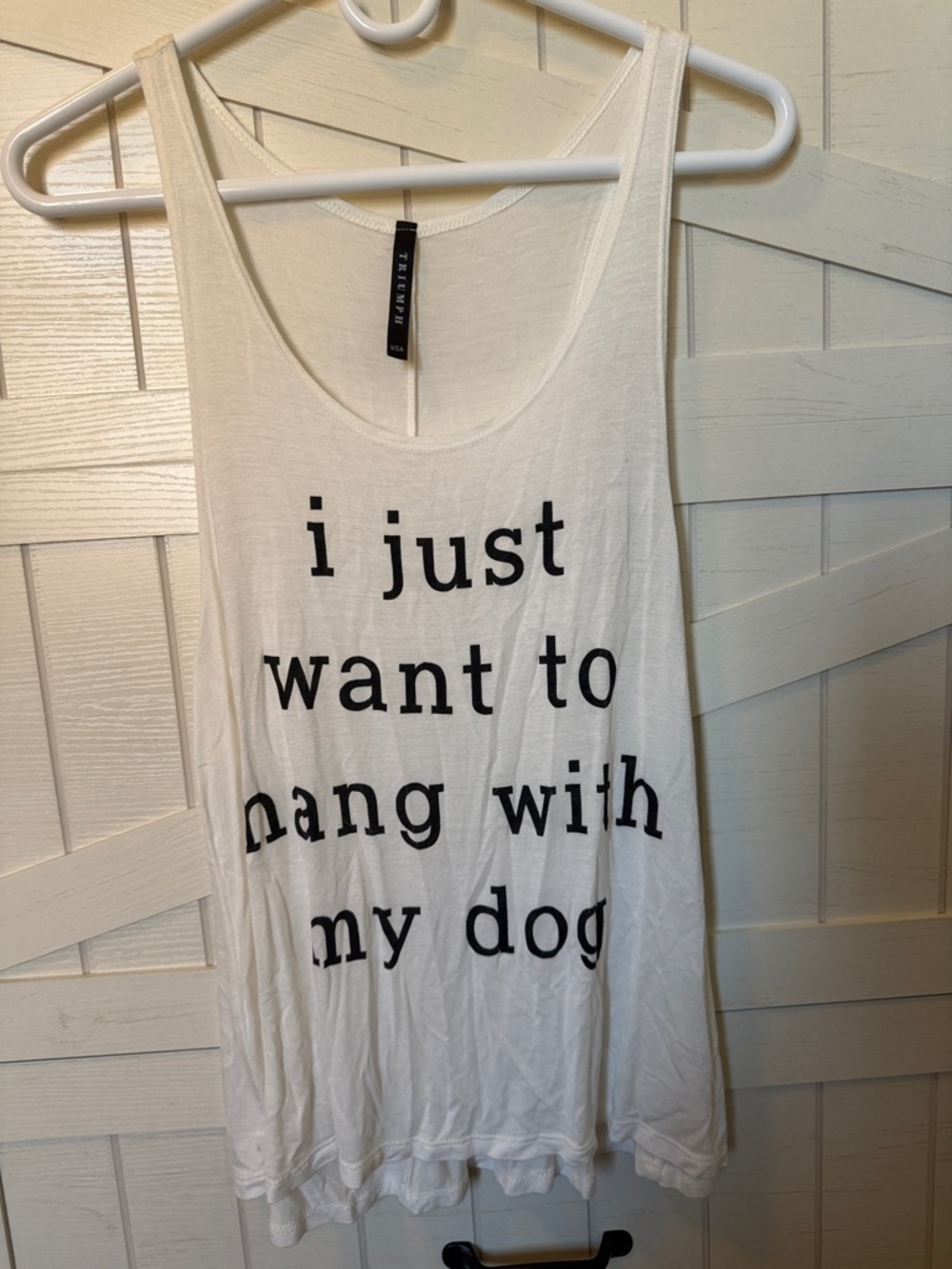 Triumph White Tank with Black Slogan